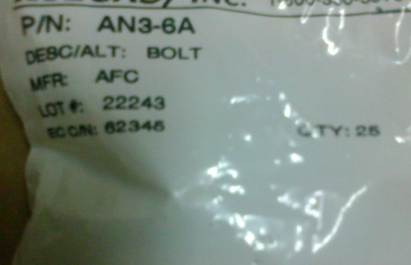 รูปที่ 2. Aircraft Bolt P/N : AN3-6A